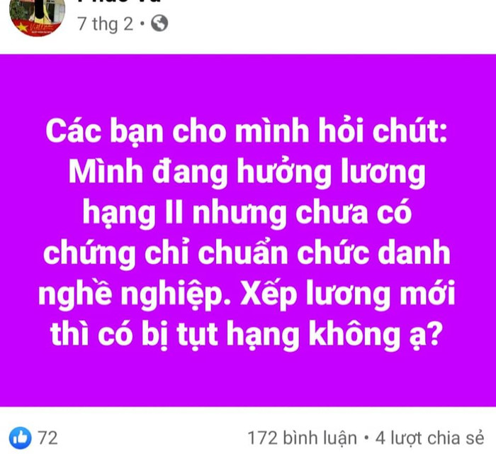 Trên các trang mạng xã hội, nhiều giáo viên đang lo lắng mình sẽ không giữ được hạng hiện có (Ảnh chụp từ màn hình: Nguyễn Cao) Trên các trang mạng xã hội, nhiều giáo viên đang lo lắng mình sẽ không giữ được hạng hiện có (Ảnh chụp từ màn hình: Nguyễn Cao)