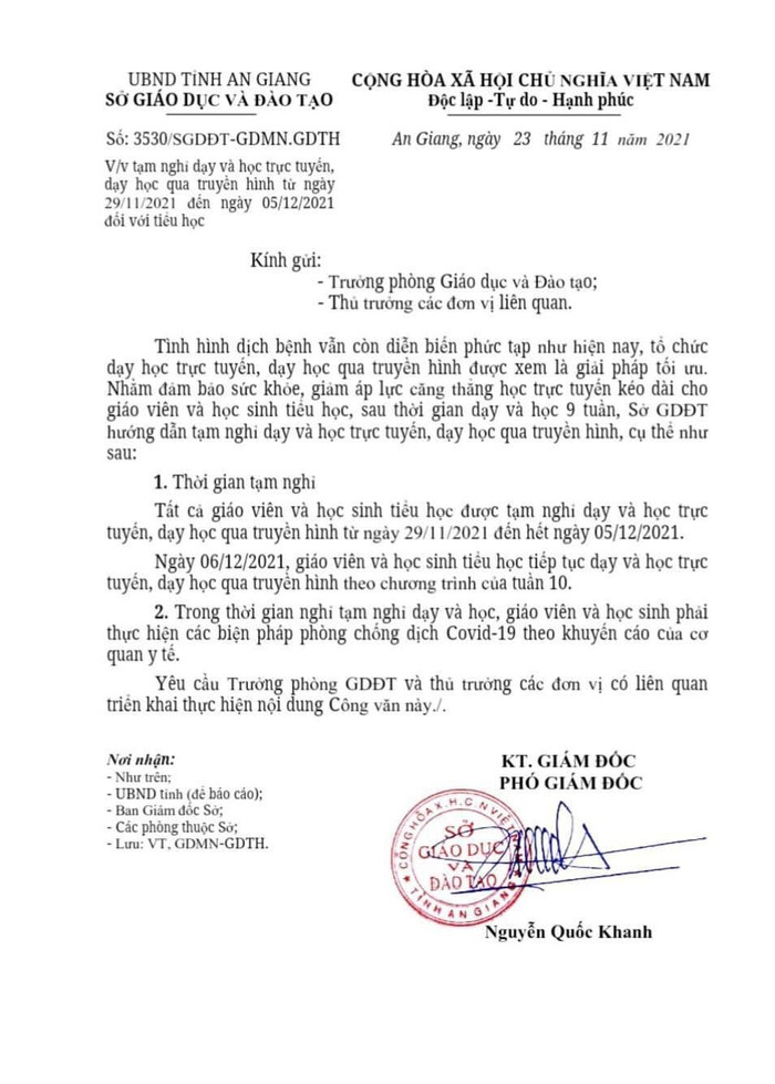 An Giang đã có quyết định cho học sinh tiểu học nghỉ 1 tuần (Ảnh: Kim Oanh) An Giang đã có quyết định cho học sinh tiểu học nghỉ 1 tuần (Ảnh: Kim Oanh)