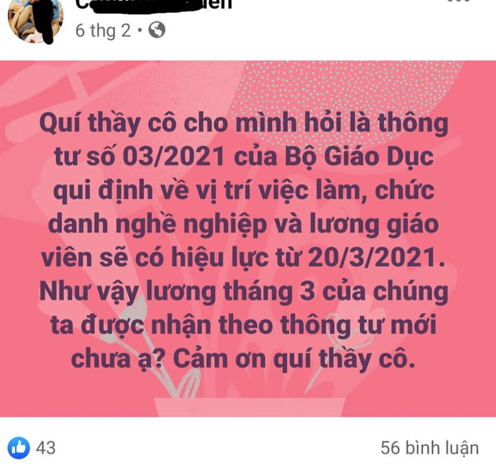 Trên các diễn đàn giáo viên đang có rất nhiều thầy cô quan tâm về chuyện lương mới sau khi Thông tư 03/2021 được ban hành (Ảnh: Nhật Duy) Trên các diễn đàn giáo viên đang có rất nhiều thầy cô quan tâm về chuyện lương mới sau khi Thông tư 03/2021 được ban hành (Ảnh: Nhật Duy)