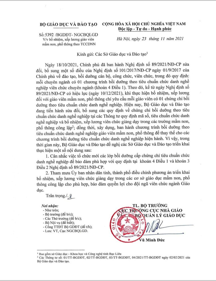 Công văn số 5392/BGDĐT-NGQLGD Bộ mới ban hành (Ảnh chụp từ màn hình) Công văn số 5392/BGDĐT-NGQLGD Bộ mới ban hành (Ảnh chụp từ màn hình)