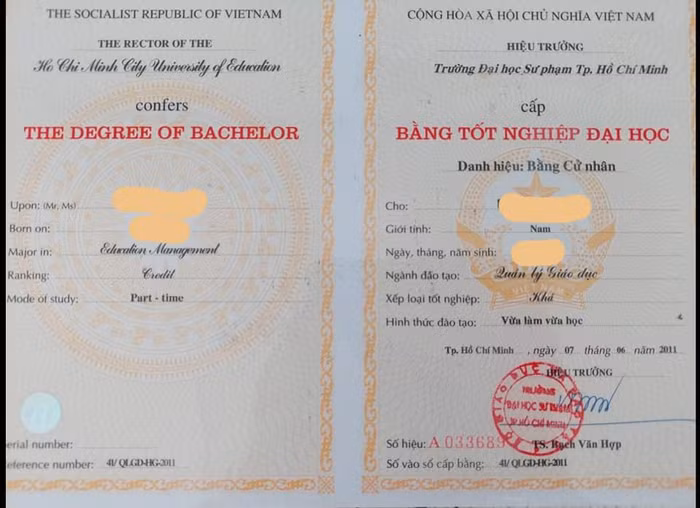 Tấm bằng cử nhân quản lý giáo dục đang là nỗi đau, sự tiếc nuối cho nhiều nhà giáo (Ảnh do bạn đọc cung cấp)