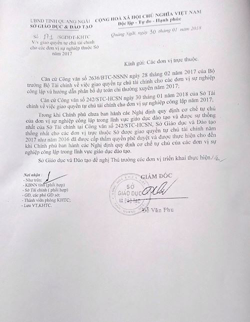 Văn bản chỉ đạo của Giám đốc Sở Giáo dục và Đào tạo Quảng Ngãi Đỗ Văn Phu (Ảnh: Sông Trà). Văn bản chỉ đạo của Giám đốc Sở Giáo dục và Đào tạo Quảng Ngãi Đỗ Văn Phu (Ảnh: Sông Trà).