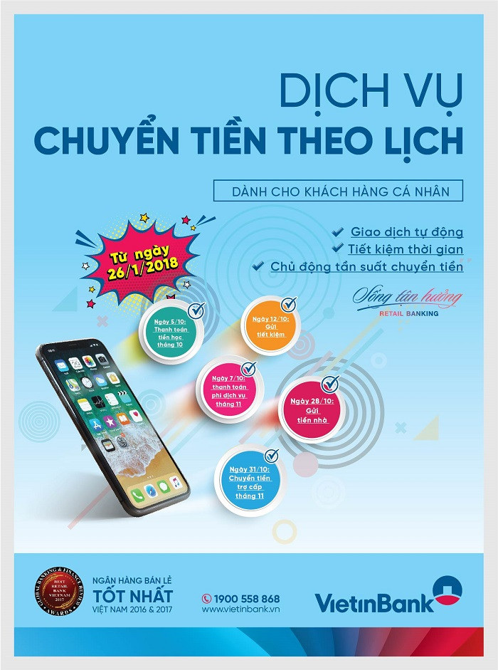 Chuyển tiền tự động theo lịch cùng VietinBank. Chuyển tiền tự động theo lịch cùng VietinBank.