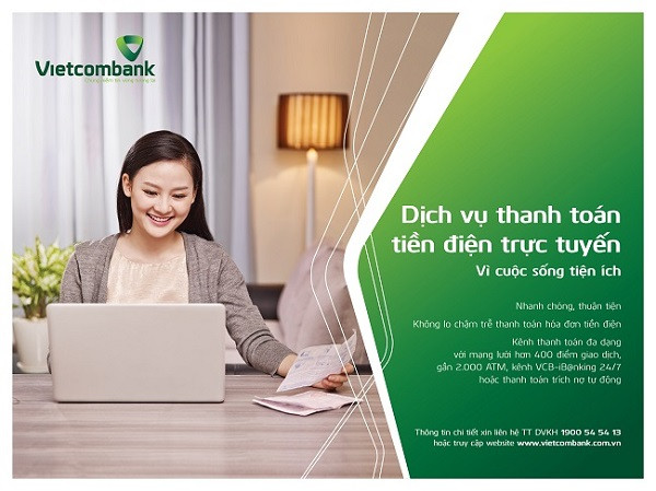 Dịch vụ thanh toán tiền điện trực tuyến của Vietcombank. Dịch vụ thanh toán tiền điện trực tuyến của Vietcombank.