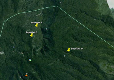 Ảnh sơ đồ phát tán các mảnh vỡ của chiếc Sukhoi Superjet-100