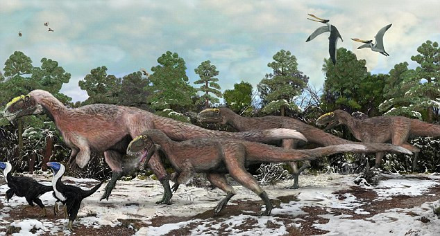 Những con Yutyrannus Huali được tái hiện từ xương hóa thạch. Những con Yutyrannus Huali được tái hiện từ xương hóa thạch.