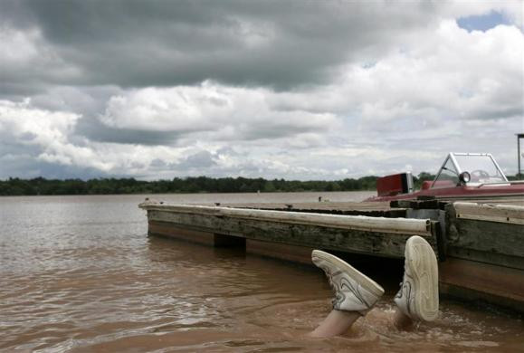 Colby lặn xuống nước bắt cá.