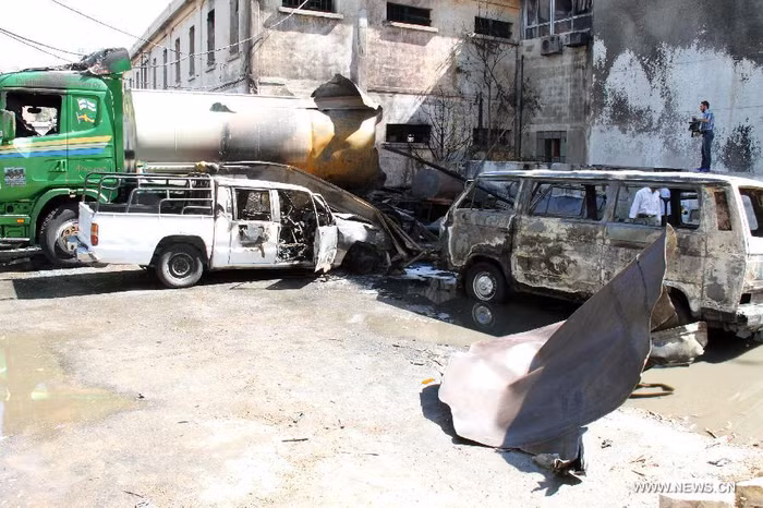 Hiện trường vụ đánh bom tại Damascus hôm 15/8.