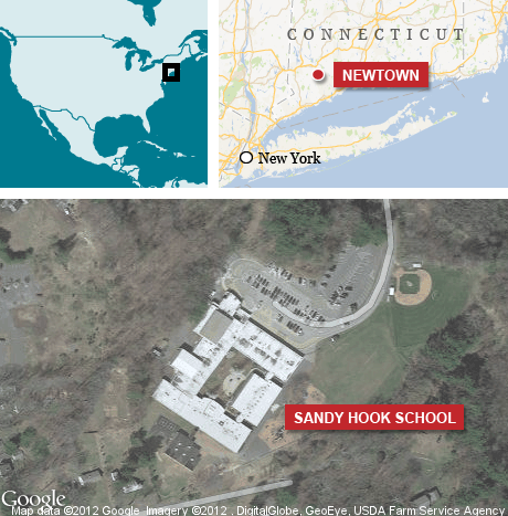 Sơ đồ hiện trường xảy ra vụ xả súng tồi tệ nhất lịch sử bang Connecticut.