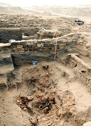 Bên cạnh các thi thể trẻ em còn có một số vật tùy táng khác nhau đồ gốm, chó, chuột lang và mặt nạ gỗ sơn. Bên cạnh các thi thể trẻ em còn có một số vật tùy táng khác nhau đồ gốm, chó, chuột lang và mặt nạ gỗ sơn.