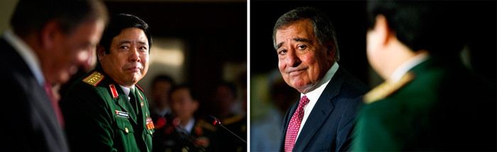 Bộ trưởng Quốc phòng Mỹ Leon Panetta (trái) và Bộ trưởng Quốc phòng Việt Nam Phùng Quang Thanh trong cuộc hội đàm tại Hà Nội ngày 4/6.