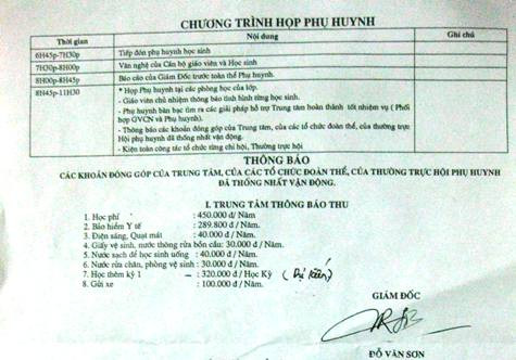 Danh sách các khoản thu năm học 2014 - 2014 mà TTGDTX Yên Định thực hiện thu (ảnh: ĐỨC THIỆN) Danh sách các khoản thu năm học 2014 - 2014 mà TTGDTX Yên Định thực hiện thu (ảnh: ĐỨC THIỆN)