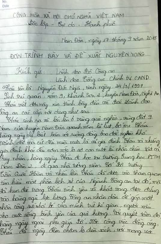 Bức thư Nguyễn Đức Ngà gửi lãnh đạo Bộ Công an (ảnh: XUÂN QUANG) Bức thư Nguyễn Đức Ngà gửi lãnh đạo Bộ Công an (ảnh: XUÂN QUANG)