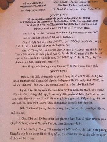Quyết định &quot;lạ&quot; của UBND thành phố Thanh Hóa (ảnh: ĐỨC THIỆN)