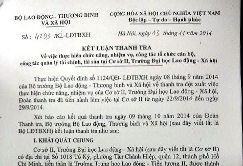 Kết luận Thanh tra chỉ rõ những sai phạm tại Trường Đại học Lao động - Xã hội (cơ sở II)