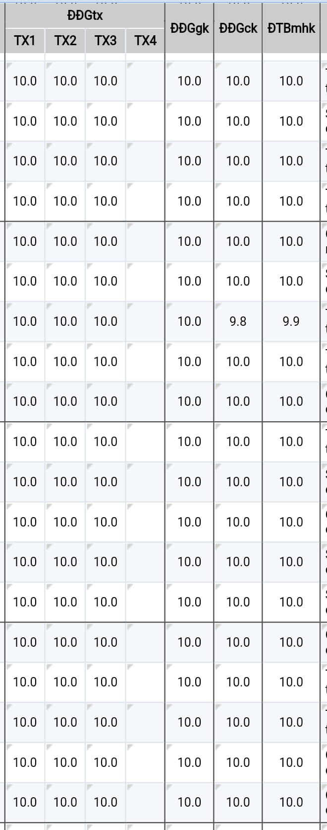 Tình trạng loạn điểm 10 ở một số lớp học (Ảnh: N.T.T) Tình trạng loạn điểm 10 ở một số lớp học (Ảnh: N.T.T)