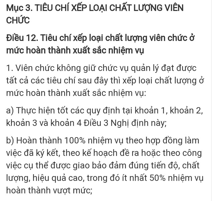Hướng dẫn xếp loại viên chức Hoàn thành xuất sắc nhiệm vụ tại Nghị định 90 của Chính phủ (Ảnh chụp từ màn hình) GDVN_N.D.jpg