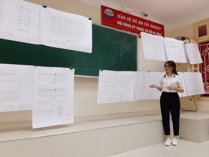 Sinh viên chuyên ngành Xây dựng và Quản lý hạ tầng đô thị Trường Đại học Thuỷ Lợi trong buổi bảo vệ đồ án tốt nghiệp. (Ảnh: NVCC). Sinh viên chuyên ngành Xây dựng và Quản lý hạ tầng đô thị Trường Đại học Thuỷ Lợi trong buổi bảo vệ đồ án tốt nghiệp. (Ảnh: NVCC).