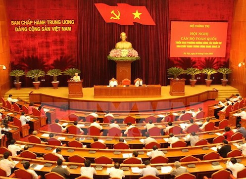 Toàn cảnh hội nghị cán bộ toàn quốc triển khai Phương hướng công tác nhân sự và Quy trình giới thiệu nhân sự tham gia Ban Chấp hành Trung ương Đảng khóa XII. Ảnh: TTXVN.