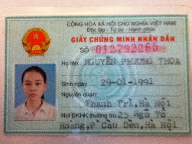 Chứng minh thư nhân dân của chị Thoa