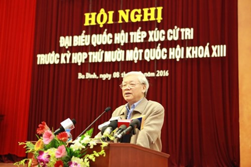 Tổng Bí thư Nguyễn Phú Trọng nhấn mạnh yêu cầu chọn người có tâm, đức, tài để phục vụ nhân dân. ảnh: Duy Tiến. Tổng Bí thư Nguyễn Phú Trọng nhấn mạnh yêu cầu chọn người có tâm, đức, tài để phục vụ nhân dân. ảnh: Duy Tiến.