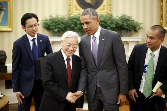Cuộc hội đàm giữa Tổng Bí thư Nguyễn Phú Trọng và Tổng thống Obama diễn ra hết sức tốt đẹp. ảnh: Reuter. Cuộc hội đàm giữa Tổng Bí thư Nguyễn Phú Trọng và Tổng thống Obama diễn ra hết sức tốt đẹp. ảnh: Reuter.