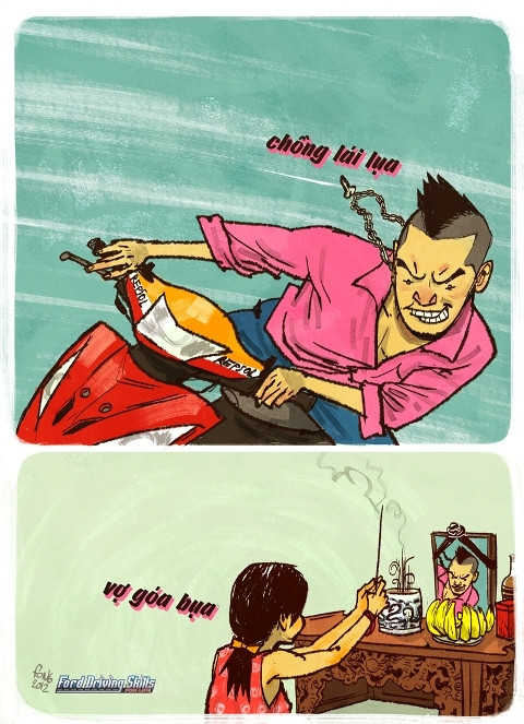 Châm biếm tệ nạn đua xe trái phép.