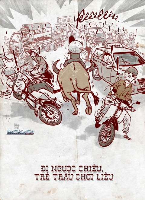 Đi ngược chiều, trẻ trâu chơi liều.