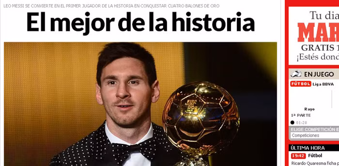 Riêng với tờ Marca (thân Real), dòng tít lớn của họ thật đơn giản: “Người xuất sắc nhất mọi thời đại”.