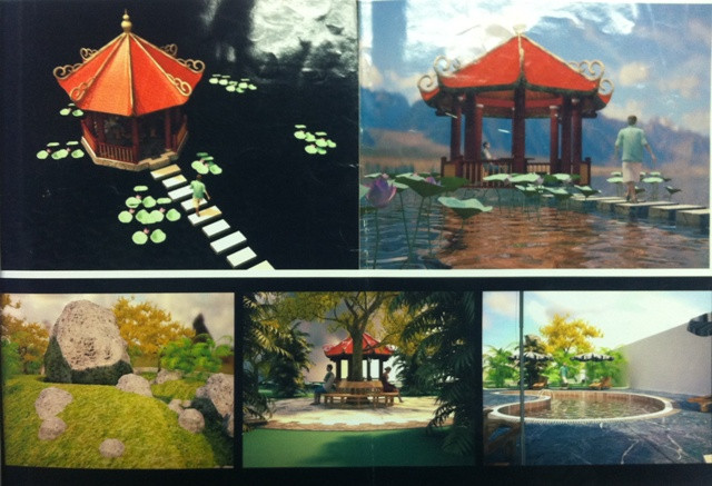 Phối cảnh toàn bộ khu Lầu Bát giác của khu nhà vườn Phối cảnh toàn bộ khu Lầu Bát giác của khu nhà vườn