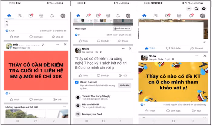 Mua bán, xin cho đề kiểm tra trên mạng xã hội.