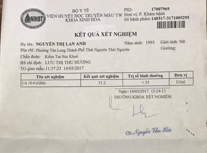 Viện Huyết học Truyền máu Trung Ương – Khoa Sinh Hóa đưa ra kết quả thể hiện với các chỉ số của chị Lan Anh là 31,2% < 35. Đây là các chỉ số thể hiện ở người bình thường, khỏe mạnh. Viện Huyết học Truyền máu Trung Ương – Khoa Sinh Hóa đưa ra kết quả thể hiện với các chỉ số của chị Lan Anh là 31,2% < 35. Đây là các chỉ số thể hiện ở người bình thường, khỏe mạnh.