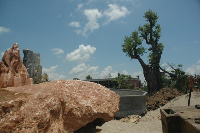 Những tảng đá vừa mới được chuyển về vẫn chưa kịp bài trí Những tảng đá vừa mới được chuyển về vẫn chưa kịp bài trí