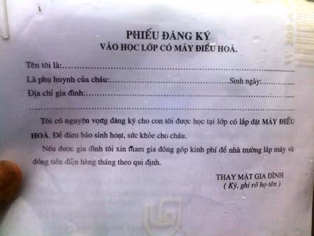 Đơn xin học phòng điều hòa của một trường mầm non Sài Đồng phát cho phụ huynh HS Đơn xin học phòng điều hòa của một trường mầm non Sài Đồng phát cho phụ huynh HS