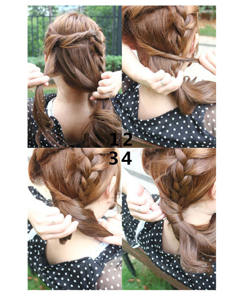 Kiểu 4: Tiếp tục từ kiểu tóc thứ 3, chỉ trừ lại một phần tóc nhỏ bên mang tai trái, còn lại gộp vào cùng tết tóc vừa hoàn thành. Dùng phần tóc trừ lại bên tai trái cuốn quanh phần tóc kia như một sợi dây để giữ chặt phần tóc. Xem thêm: Những kiểu tóc cực xinh cho bạn gái ngày hè. Kiểu 4: Tiếp tục từ kiểu tóc thứ 3, chỉ trừ lại một phần tóc nhỏ bên mang tai trái, còn lại gộp vào cùng tết tóc vừa hoàn thành. Dùng phần tóc trừ lại bên tai trái cuốn quanh phần tóc kia như một sợi dây để giữ chặt phần tóc. Xem thêm: Những kiểu tóc cực xinh cho bạn gái ngày hè.