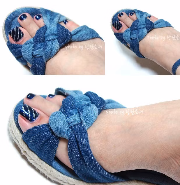 Màu xanh của sơn móng kết với với màu xanh của giày sẽ càng giúp làm nổi bật bàn chân trắng ngọc của mình. Xem thêm: Những màu sơn móng "lên ngôi" hè này.