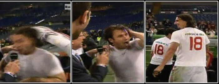 7. Đá đầu Cassano trong lúc phỏng vấn, ngay sau khi Milan chính thức đoạt Scudetto mùa 2011