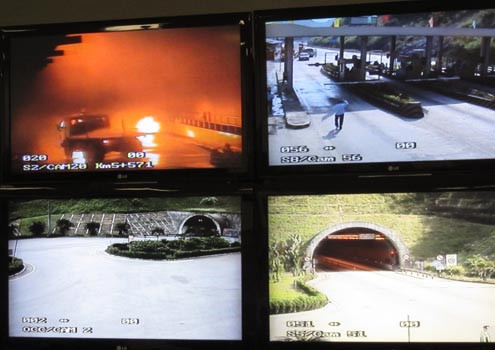 Hình ảnh toàn cảnh diễn tập qua camera. Ảnh: H.T. Hình ảnh toàn cảnh diễn tập qua camera. Ảnh: H.T.