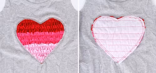 May cố định trái tim với thân trước của áo.