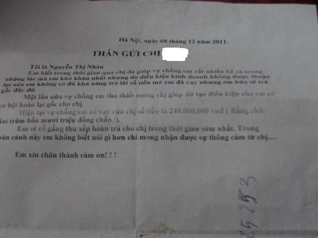 Thư "khất nợ" của vợ chồng anh Hải gửi lại cho chủ nợ