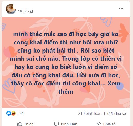 Ảnh chụp màn hình chia sẻ của phụ huynh trên mạng xã hội do tác giả cung cấp