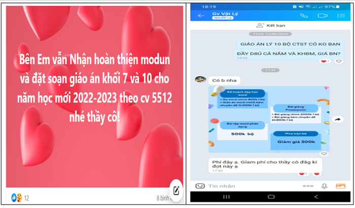 Ảnh chụp màn hình quảng cáo bán giáo án Vật lý lớp 10 trên mạng xã hội do tác giả cung cấp
