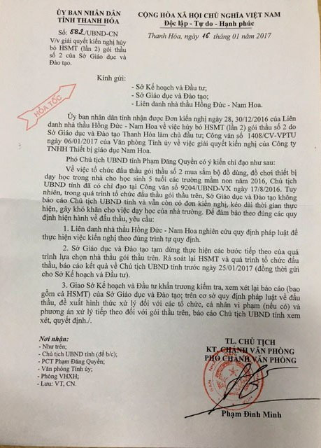 Công văn số 582/UBND-CN về việc giải quyết kiến nghị hủy bỏ hồ sơ mời thầu (lần 2) gói thầu số 2 (ảnh MC) Công văn số 582/UBND-CN về việc giải quyết kiến nghị hủy bỏ hồ sơ mời thầu (lần 2) gói thầu số 2 (ảnh MC)