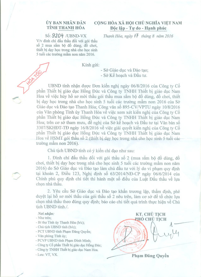 Công văn 9204/UBND-VX về việc đình chỉ dấu thầu đối với gói thầu số 2 của UBND tỉnh Thanh Hóa (ảnh MC) Công văn 9204/UBND-VX về việc đình chỉ dấu thầu đối với gói thầu số 2 của UBND tỉnh Thanh Hóa (ảnh MC)