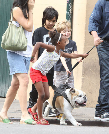 Cả Zahara và Shiloh đều muốn thử dắt chú chó cưng