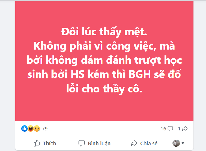 Ảnh chụp màn hình chia sẻ của giáo viên trên mạng xã hội Ảnh chụp màn hình chia sẻ của giáo viên trên mạng xã hội