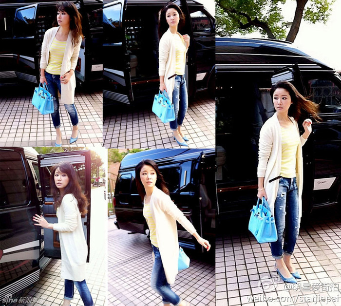 Lâm Tâm Như: áo khoác không cổ kết hợp jean và T shirt vàng Lâm Tâm Như: áo khoác không cổ kết hợp jean và T shirt vàng