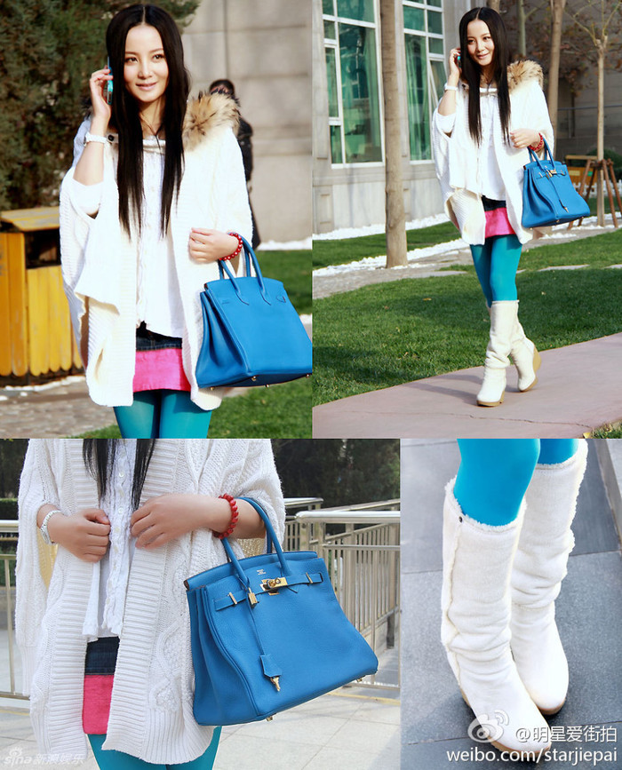 Đào Hồng: Cardigan len màu trắng + bốt cao cổ trắng Đào Hồng: Cardigan len màu trắng + bốt cao cổ trắng