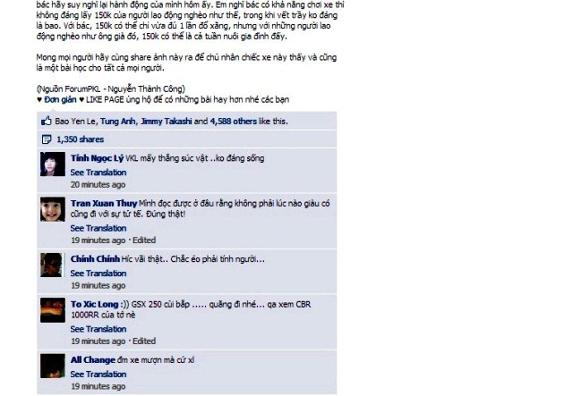 Nhiều thành viên cộng đồng mạng cùng nhau "quăng gạch" hai "thiếu gia đi xe xịn Suzuki GSX mà lấy của ông già đạp xe xích lô 150.000 đồng.
