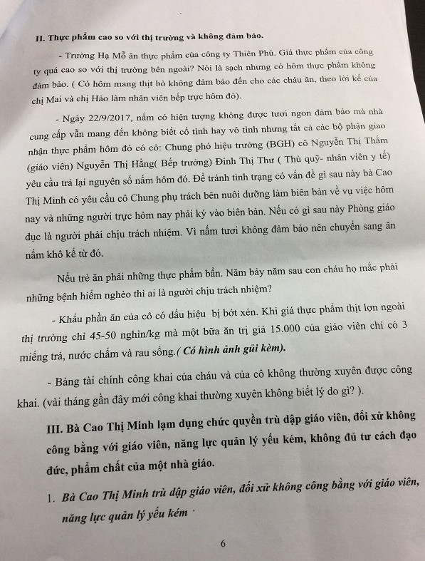 Những nội dung đơn thư tố cáo bà Cao Thị Minh, Hiệu trưởng Trường mầm non Hạ Mỗ, huyện Đan Phượng, Hà Nội. Ảnh: Nhân Minh. Những nội dung đơn thư tố cáo bà Cao Thị Minh, Hiệu trưởng Trường mầm non Hạ Mỗ, huyện Đan Phượng, Hà Nội. Ảnh: Nhân Minh.